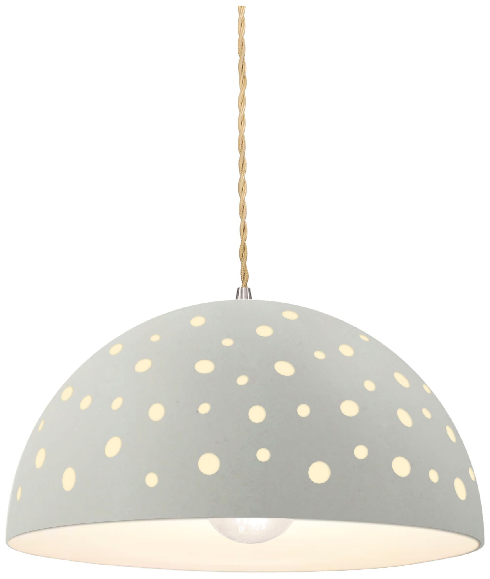 Perforated Dome 12.5" Wide Matte White LED Pendant With Beige Twist Cord