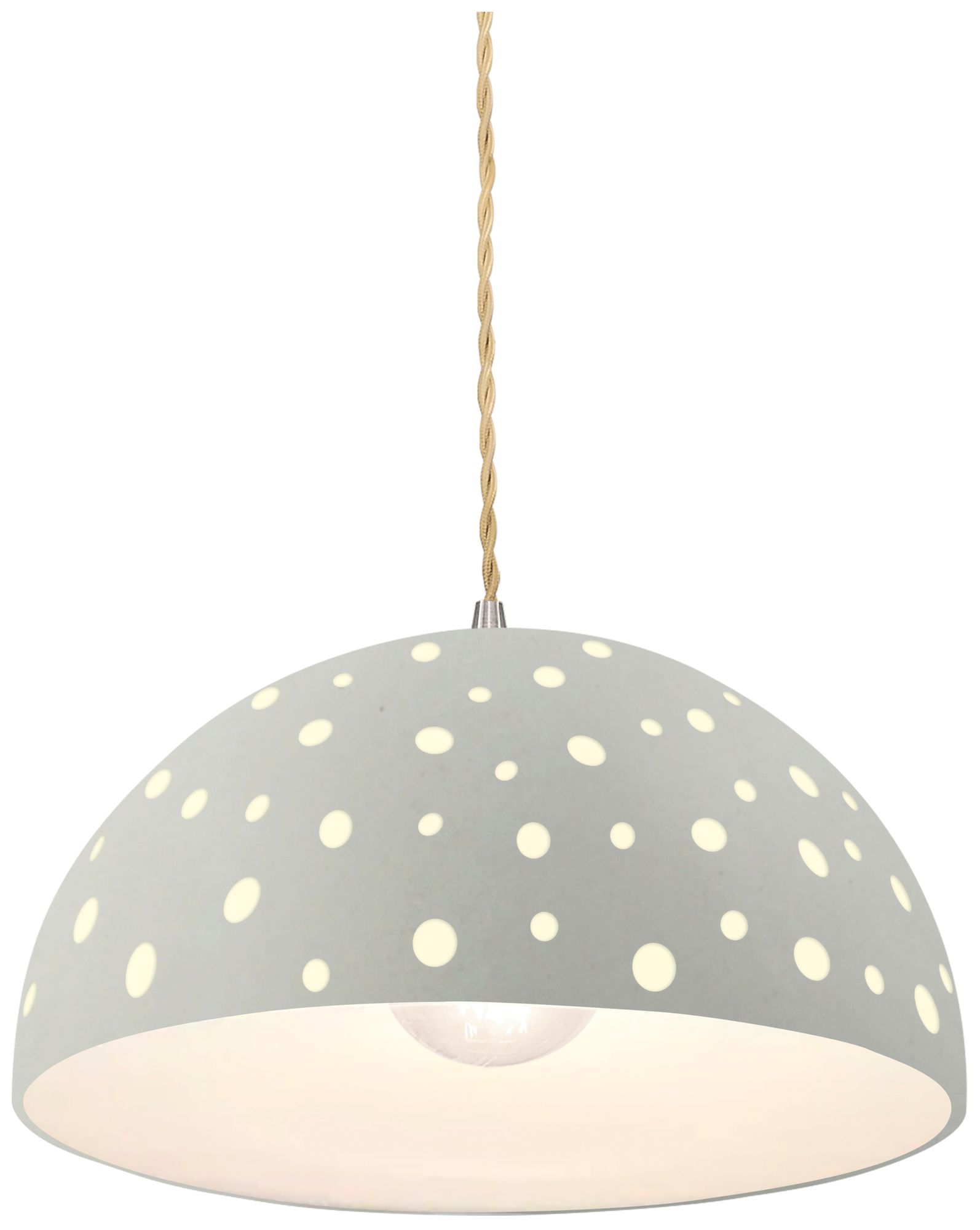 Image 2 Perforated Dome 12.5" Wide Matte White LED Pendant With Beige Twist Cord more views