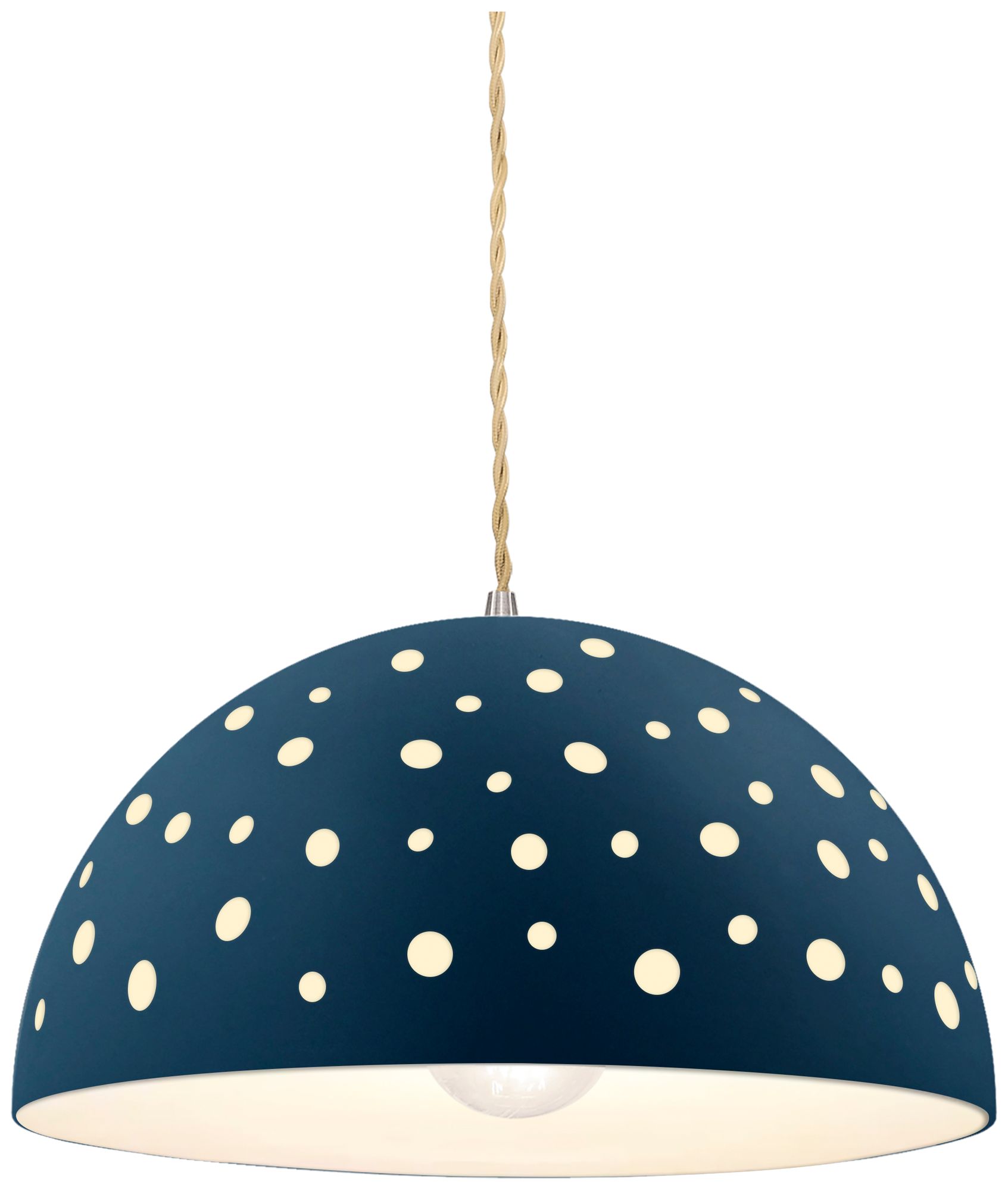 Perforated Dome 12.5" Wide Midnight Sky Pendant With Beige Twist Cord