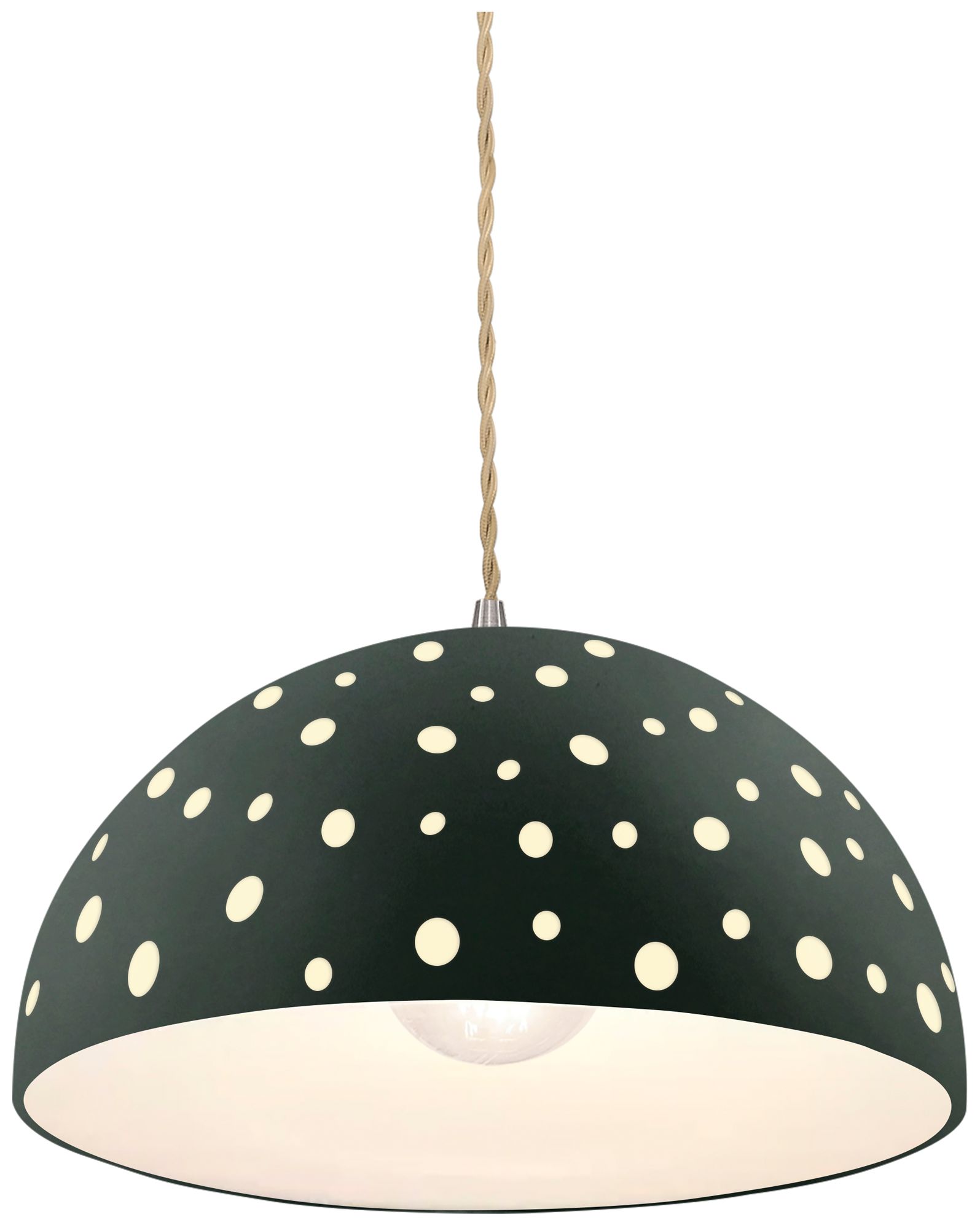 Image 2 Perforated Dome 12.5" Wide Pewter Green LED Pendant With Beige Twist Cord more views