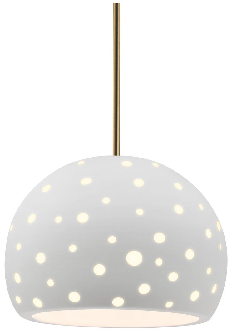 Perforated Globe 10"W Bisque, Antique Brass LED Pendant - White Cord