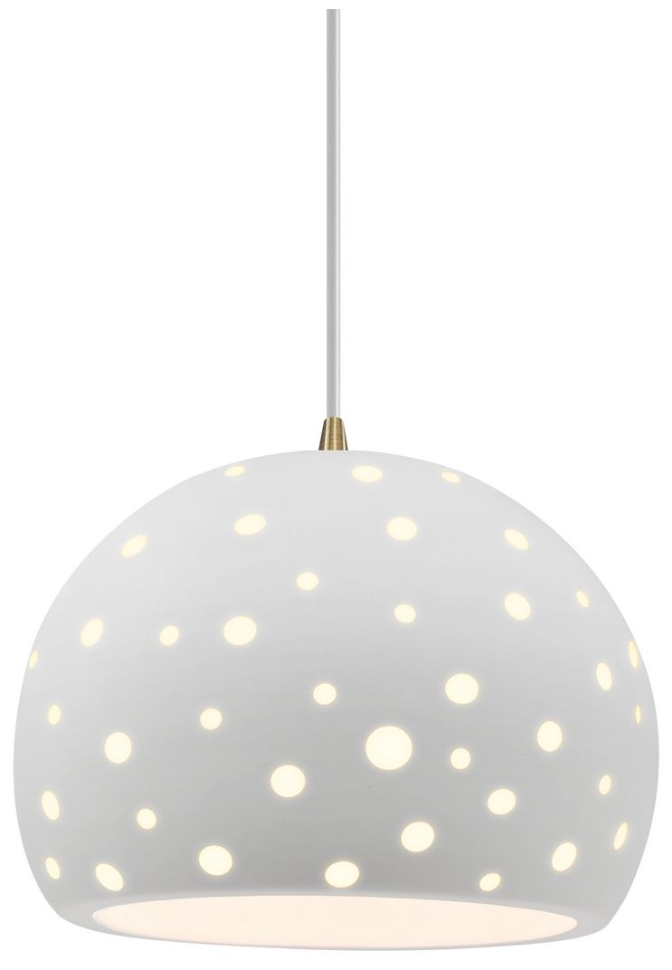 Perforated Globe 10"W Bisque, Polished Chrome LED Pendant - Rigid Stem