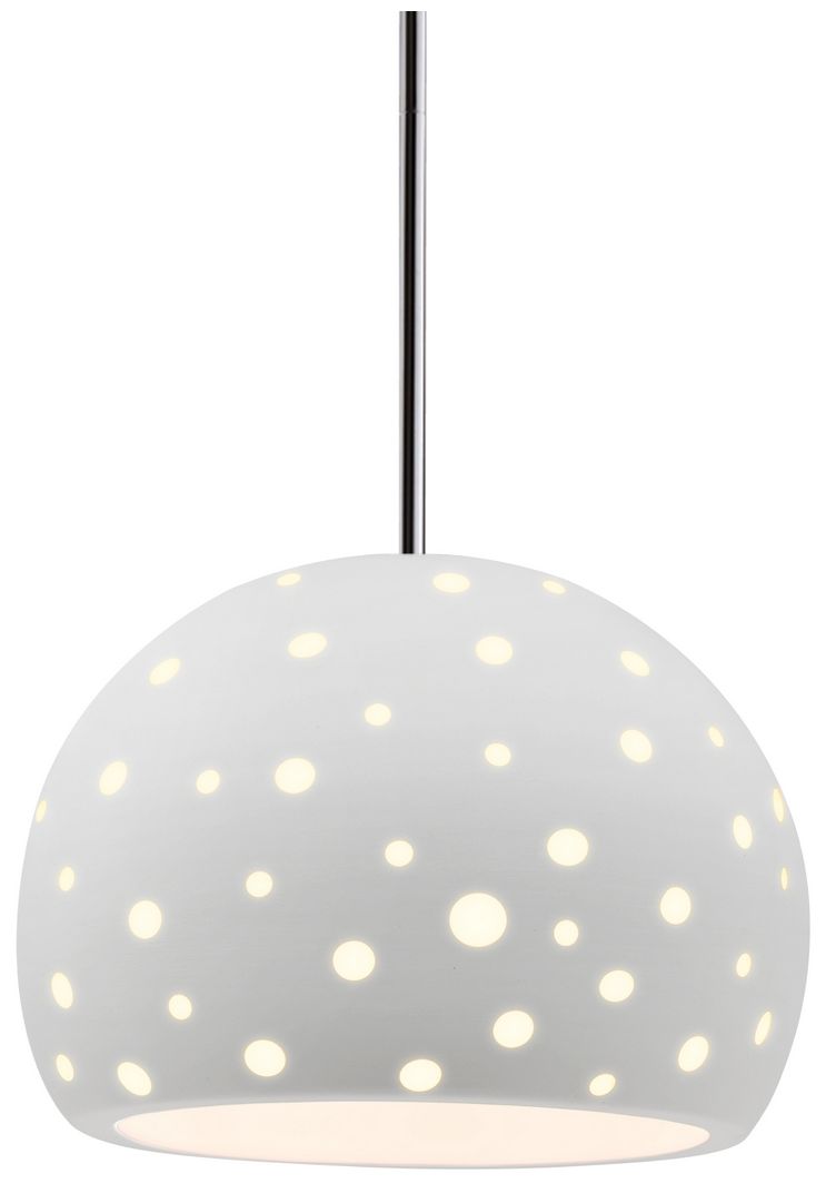 Perforated Globe 10"W Bisque, Polished Chrome LED Pendant - White Cord
