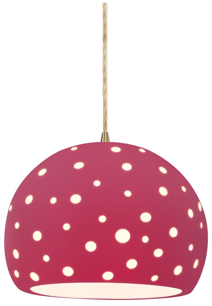 Perforated Globe 10"W Cerise, Antique Brass LED Pendant - Rigid Stem