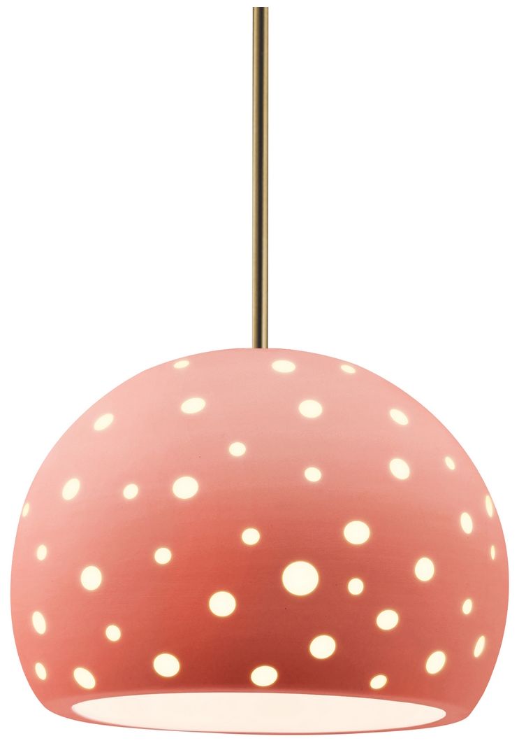 Perforated Globe 10"W Gloss Blush, Antique Brass LED Pendant