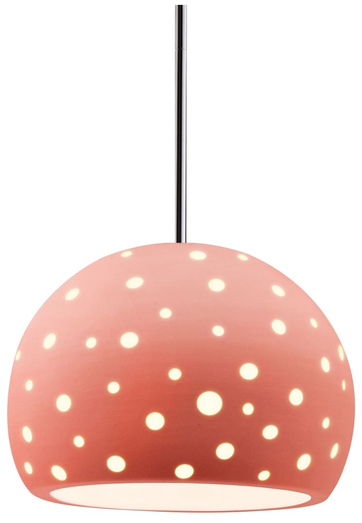 Perforated Globe 10"W Gloss Blush, Polished Chrome Pendant - White Cord