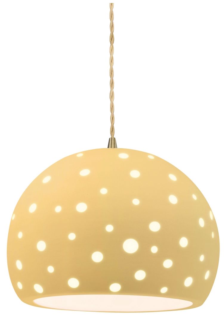 Perforated Globe 10"W Muted Yellow, Antique Brass LED Pendant