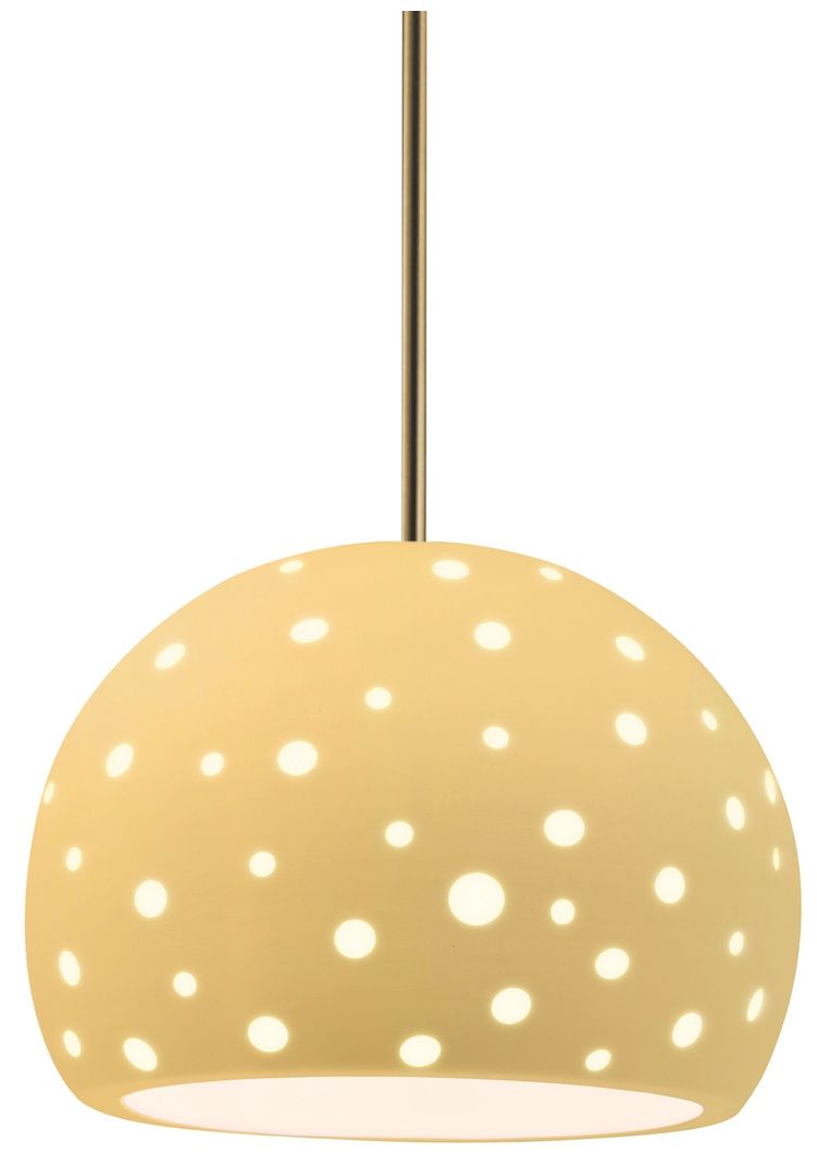 Perforated Globe 10"W Muted Yellow, Antique Brass LED Pendant