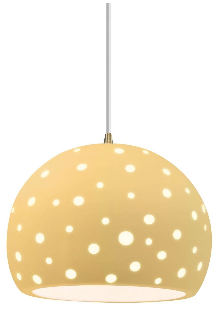 Perforated Globe 10"W Muted Yellow, Polished Chrome Pendant - Rigid Stem