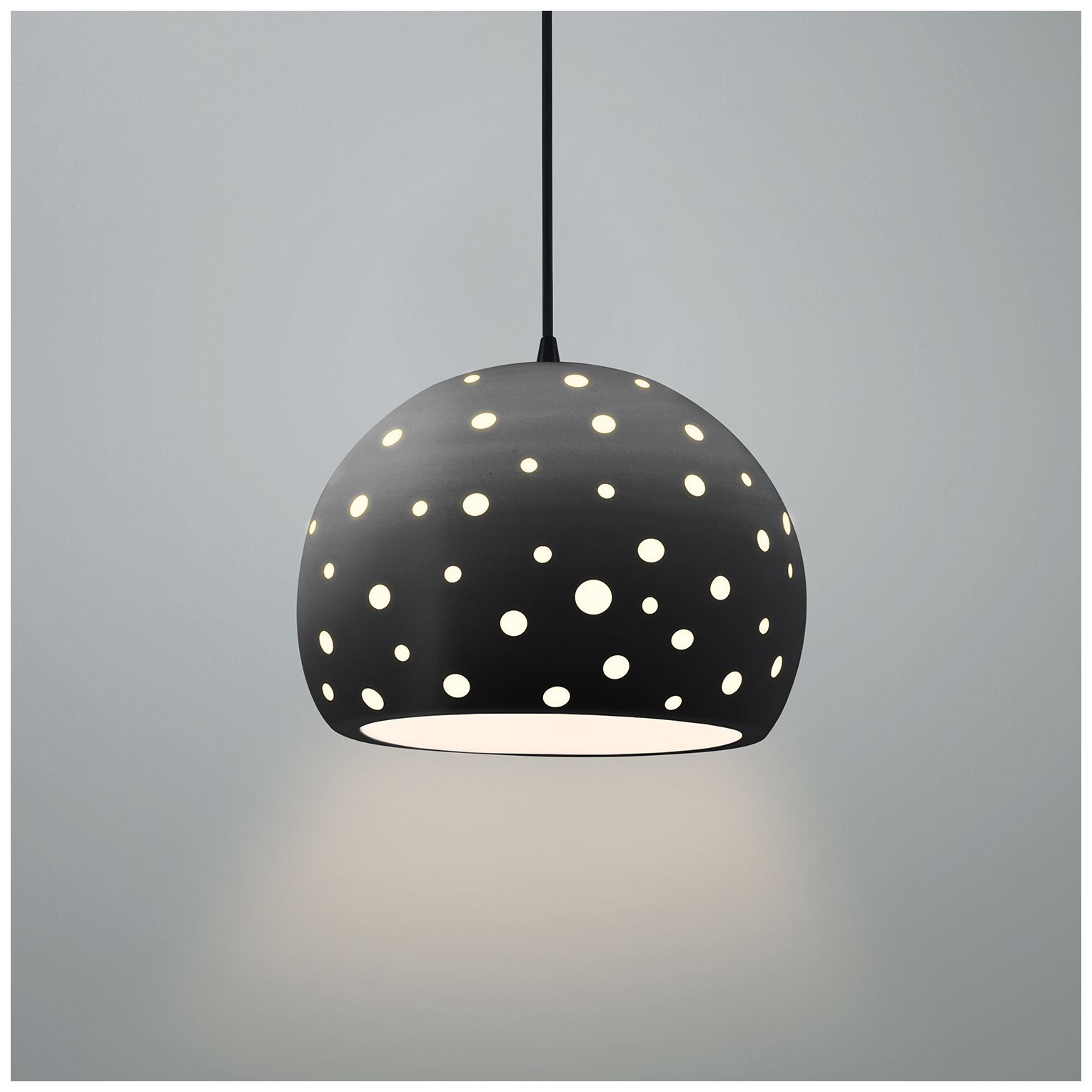 Image 3 Perforated Globe 10" Wide Carbon Matte Black LED Pendant With Black Cord more views