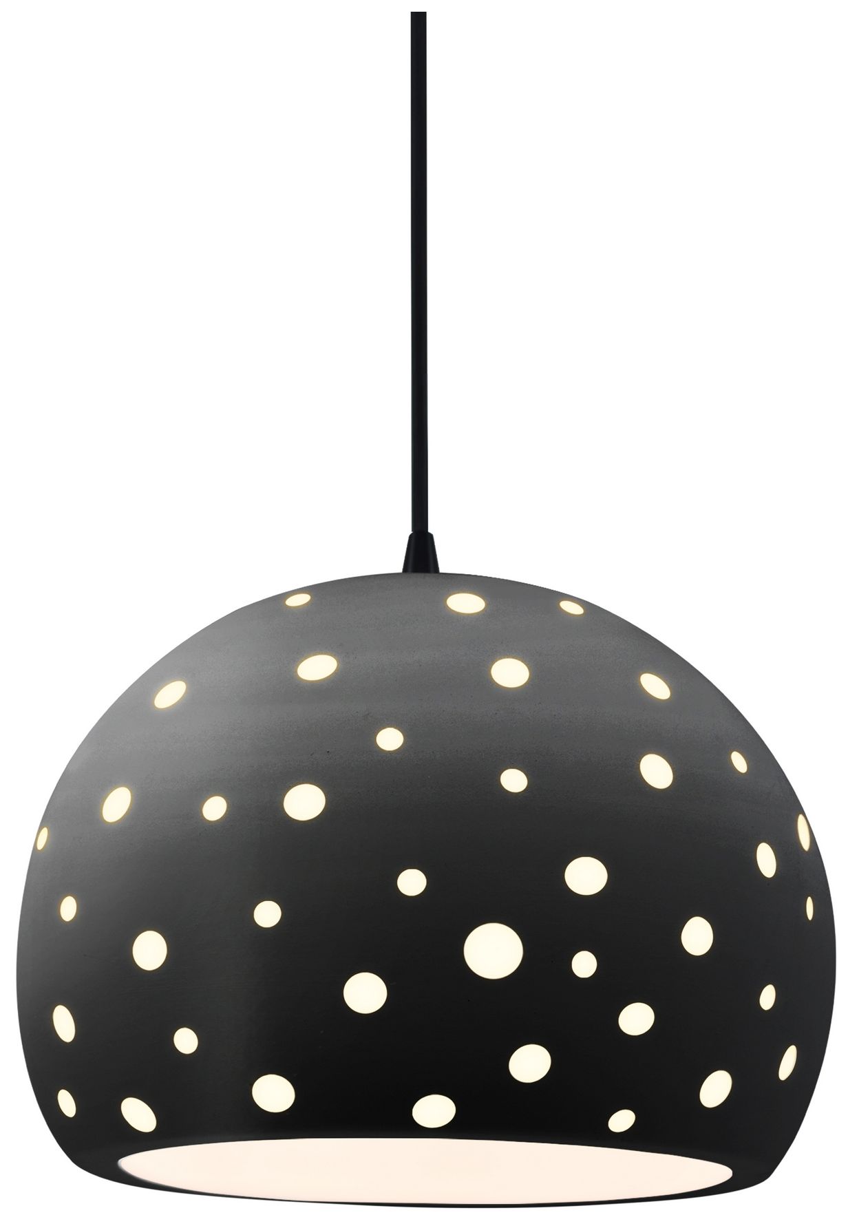 Perforated Globe 10" Wide Carbon Matte Black Pendant With Black Cord