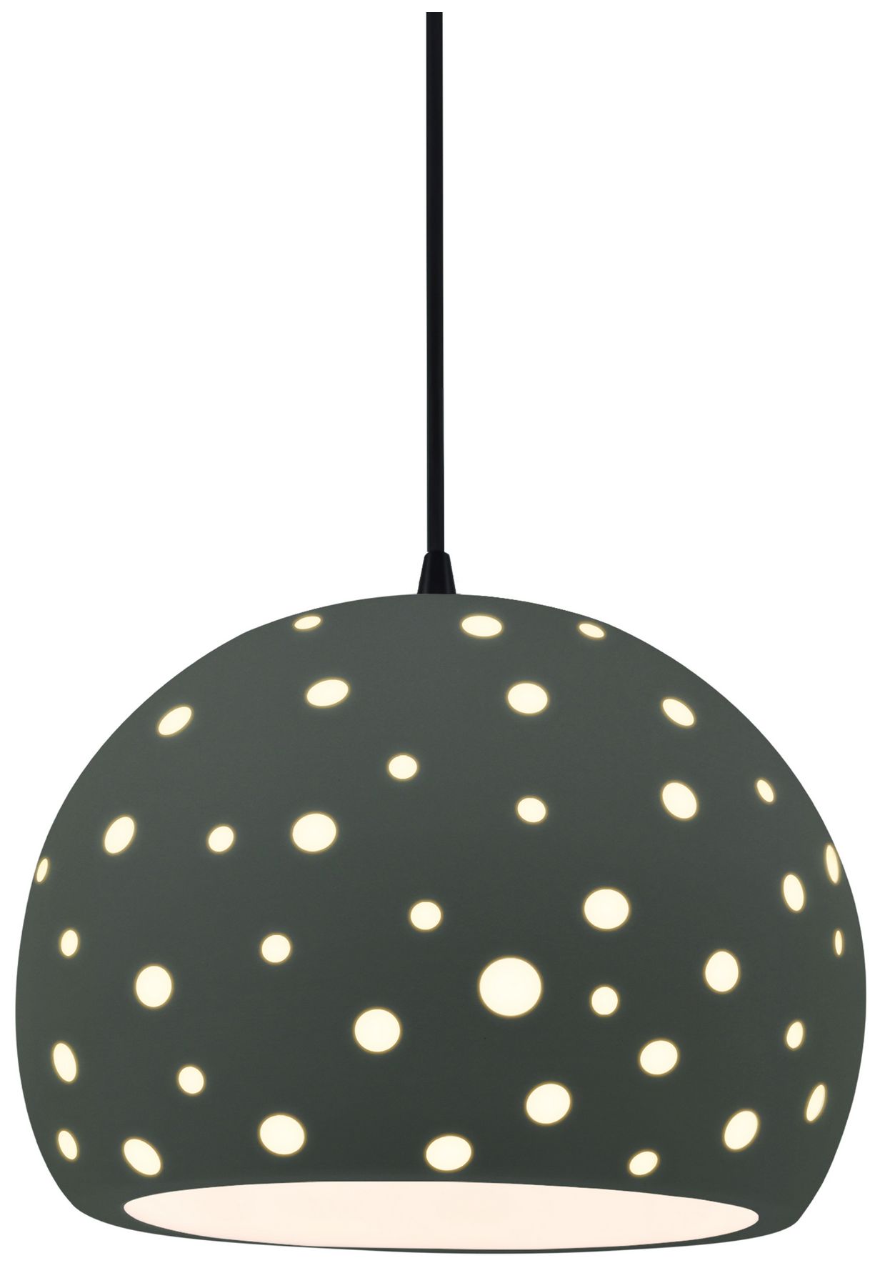 Perforated Globe 10" Wide Pewter Green LED Pendant With Black Cord