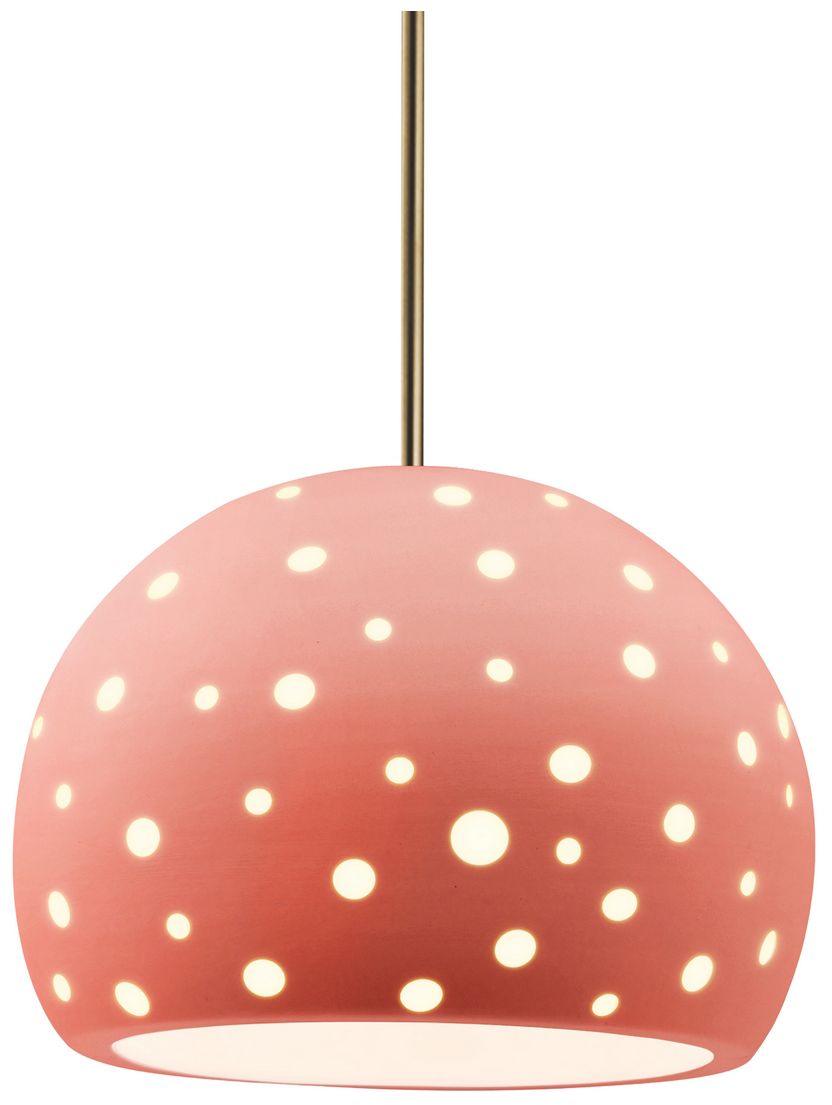 Perforated Globe 12.25"W Gloss Blush, Antique Brass LED Pendant
