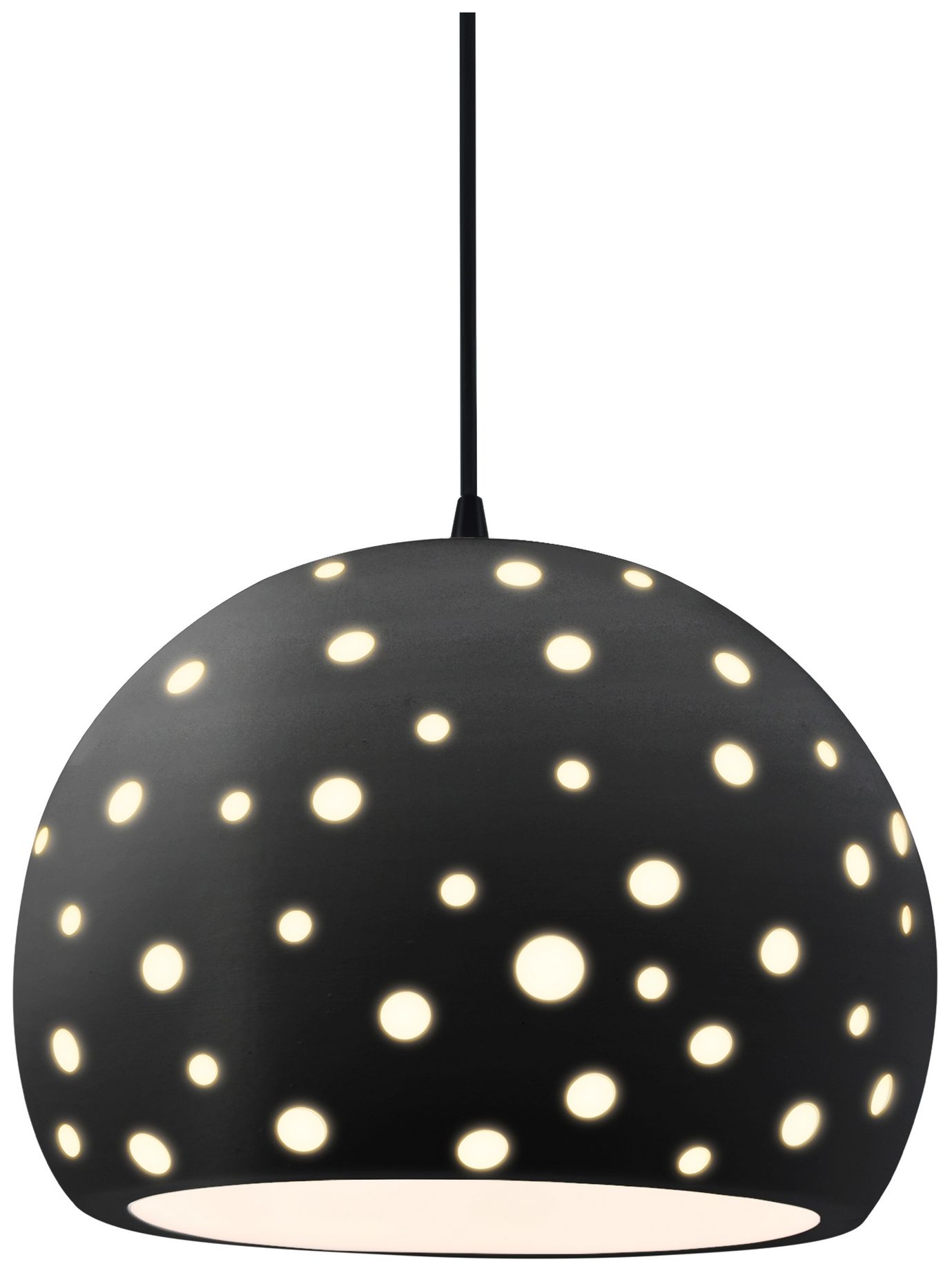 Perforated Globe 12.25" Wide Carbon Matte Black LED Pendant With Black Cord
