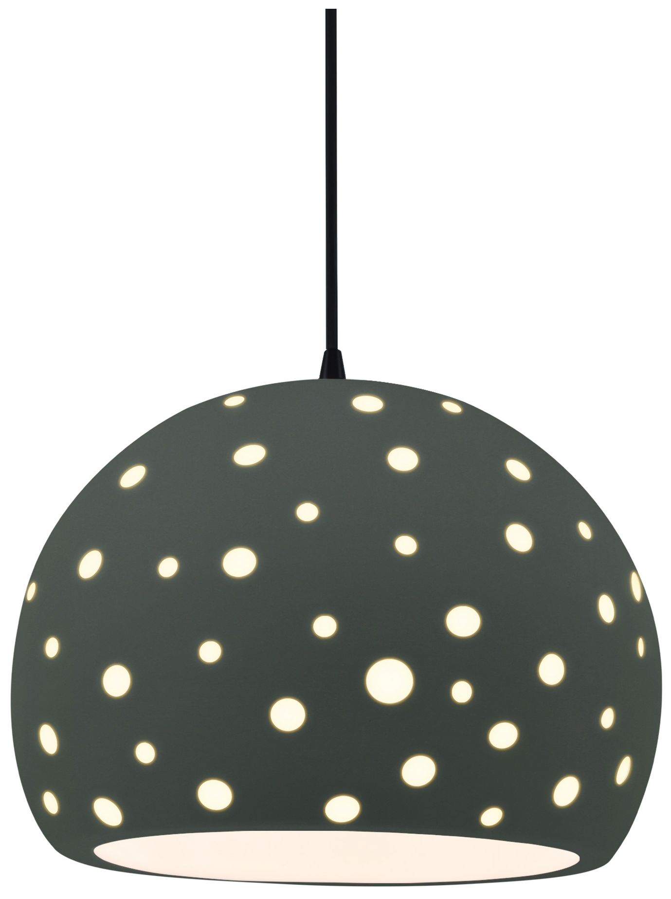 Perforated Globe 12.25" Wide Pewter Green Pendant With Black Cord
