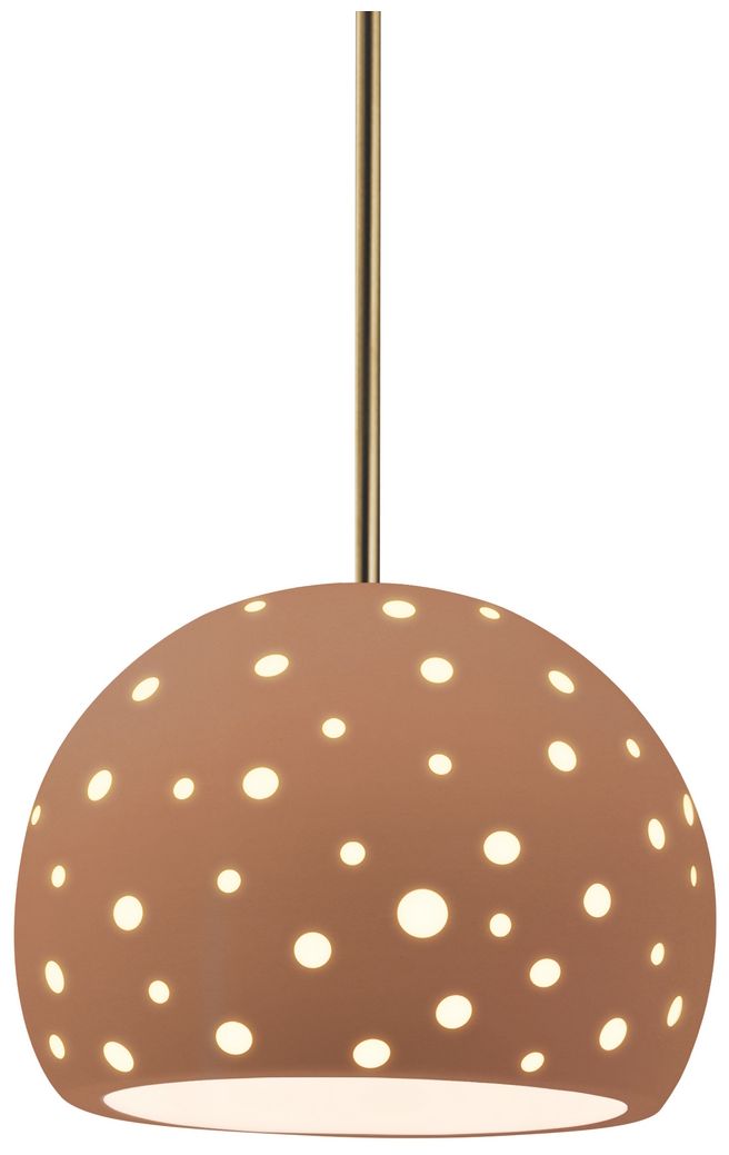 Perforated Globe 7"W Adobe, Antique Brass LED Pendant - White Cord