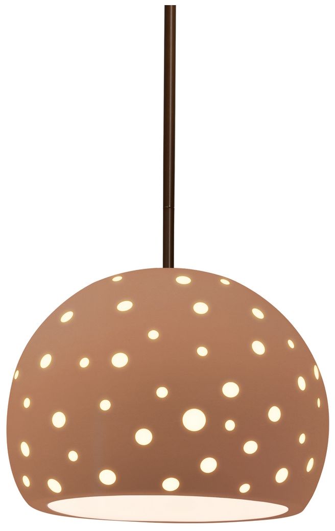 Perforated Globe 7"W Adobe, Dark Bronze Pendant - White Cord