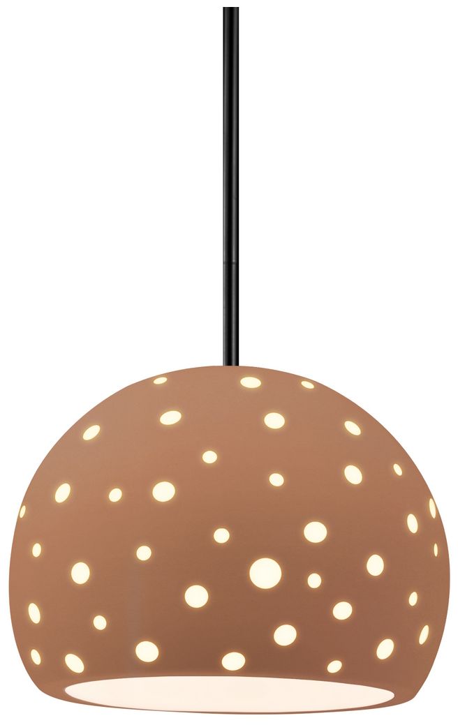 Perforated Globe 7"W Adobe, Matte Black LED Pendant - White Cord