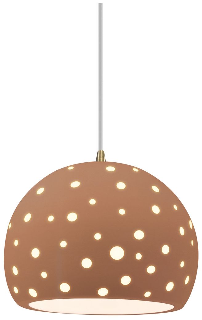 Perforated Globe 7"W Adobe, Polished Chrome Pendant - Rigid Stem