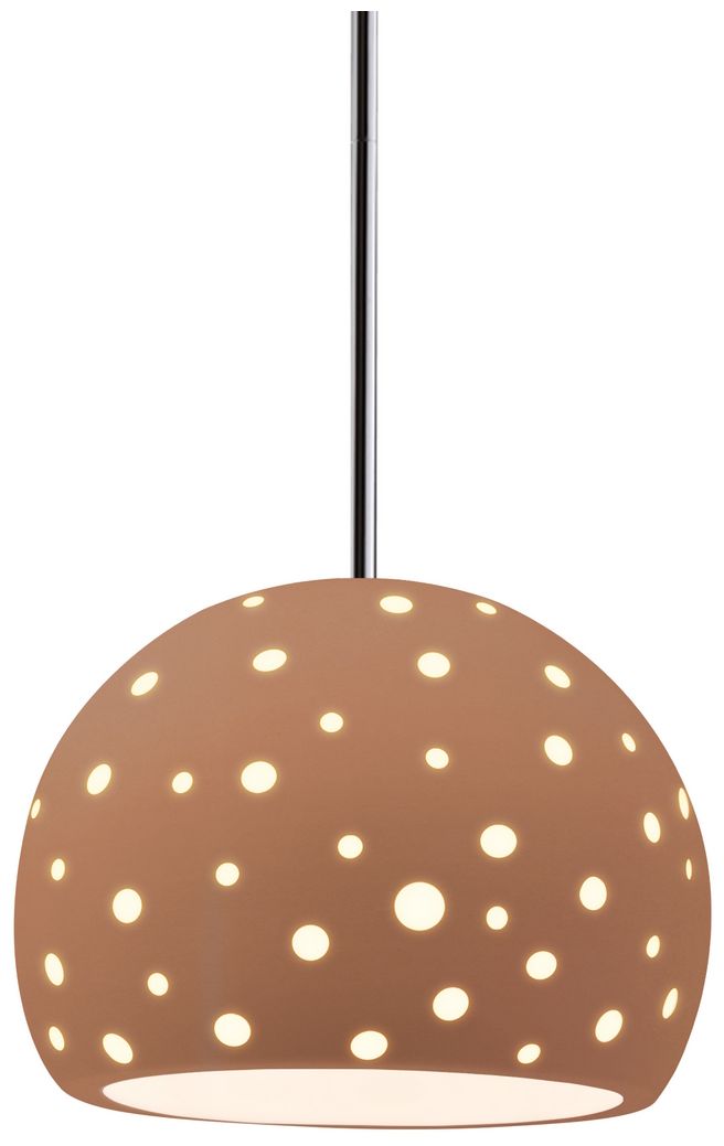 Perforated Globe 7"W Adobe, Polished Chrome Pendant - White Cord