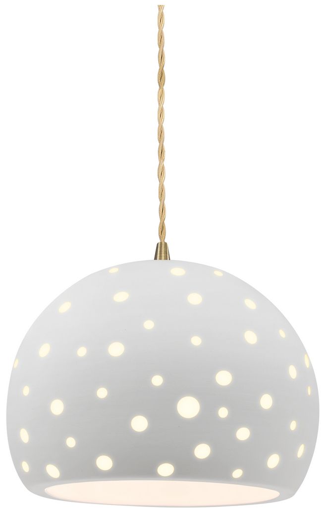 Perforated Globe 7"W Bisque, Antique Brass LED Pendant - Rigid Stem