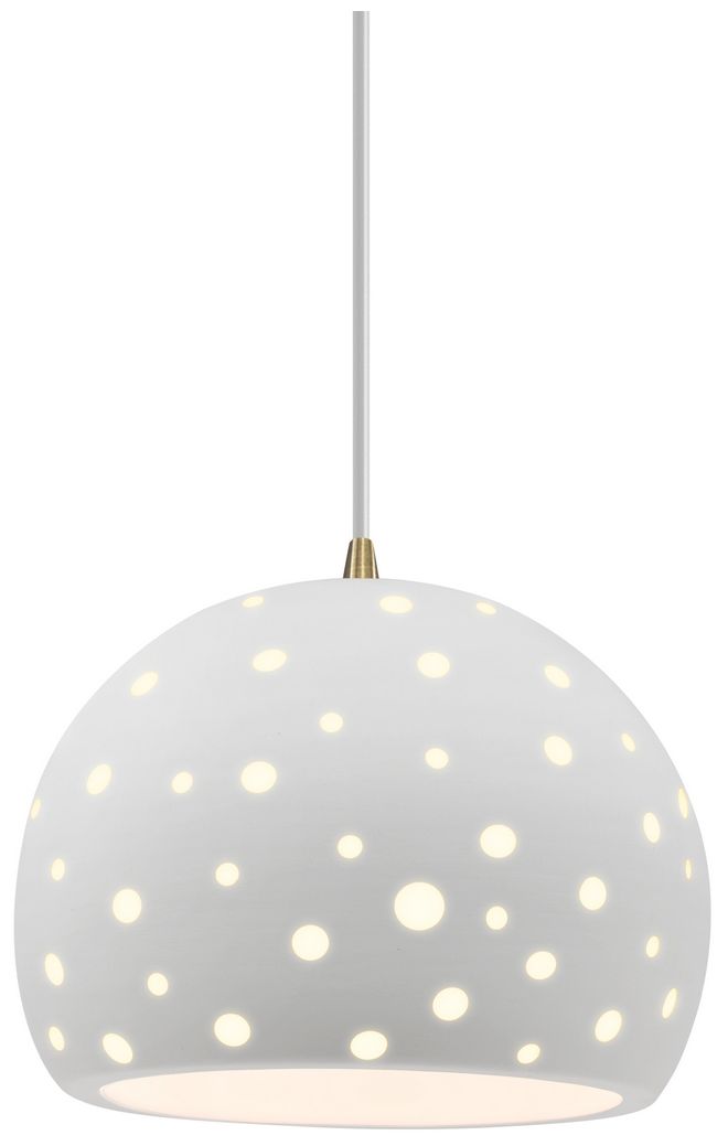 Perforated Globe 7"W Bisque, Polished Chrome Pendant - Rigid Stem