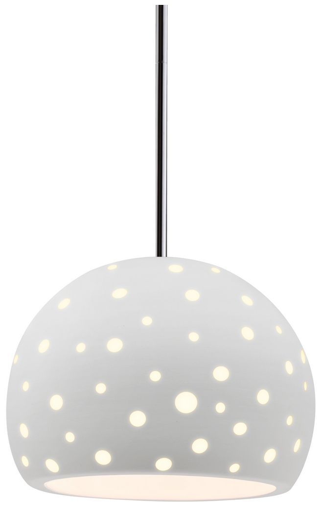 Perforated Globe 7"W Bisque, Polished Chrome Pendant - White Cord