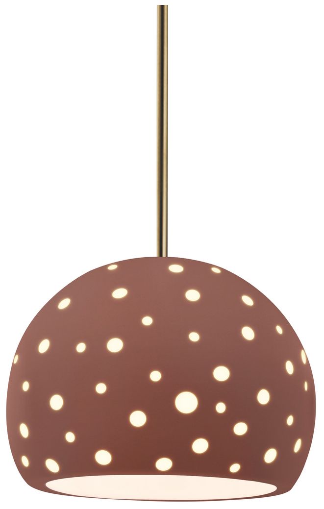 Perforated Globe 7"W Canyon Clay, Antique Brass Pendant - White Cord