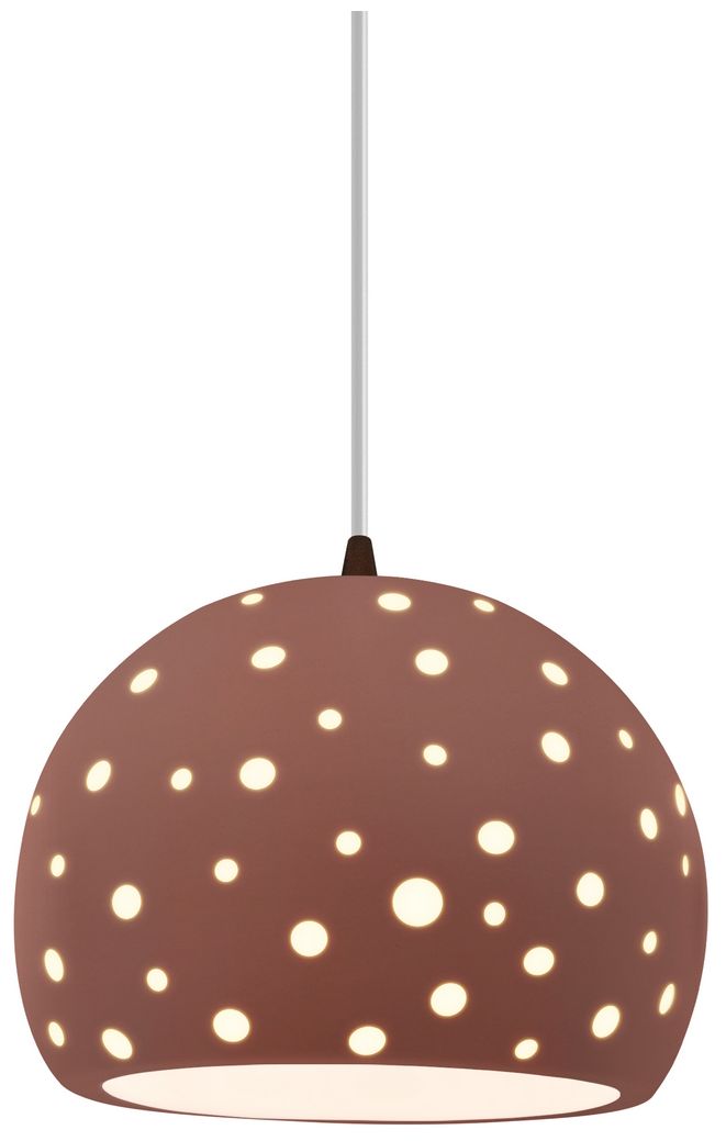 Perforated Globe 7"W Canyon Clay, Matte Black Pendant - Beige Twist Cord