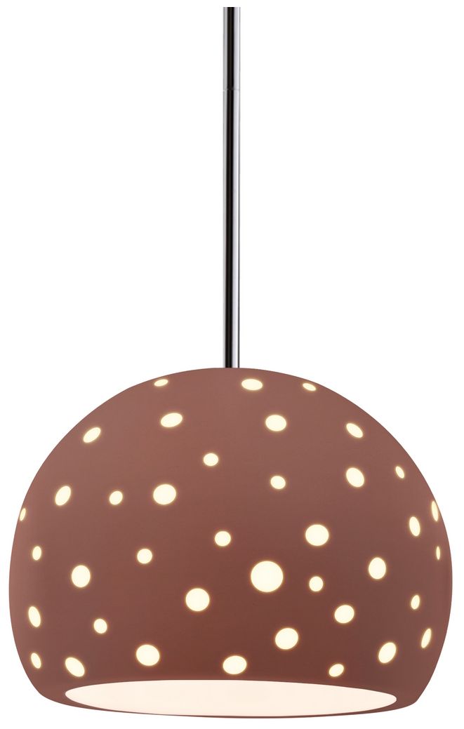 Perforated Globe 7"W Canyon Clay, Polished Chrome Pendant - White Cord