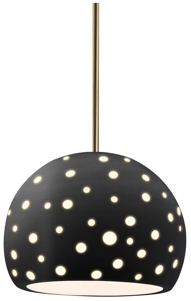 Perforated Globe 7"W Carbon Black, Antique Brass LED Pendant - White Cord