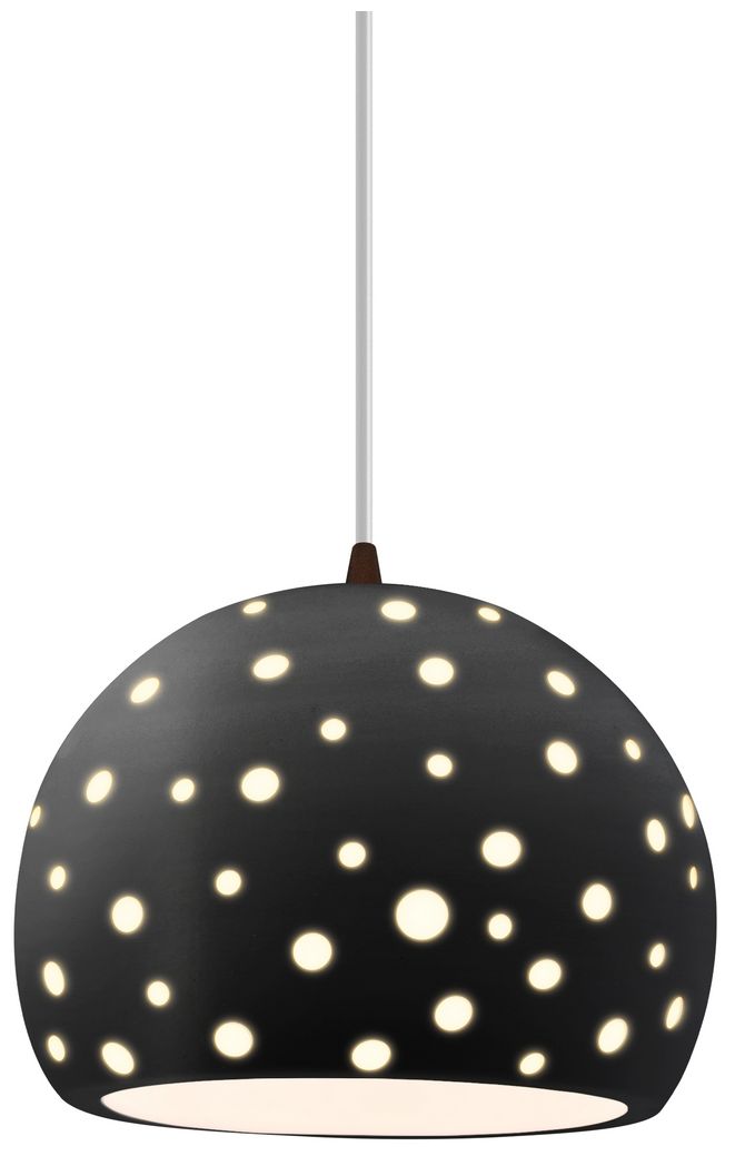 Perforated Globe 7"W Carbon Black, Matte Black LED Pendant-Beige Twist Cord