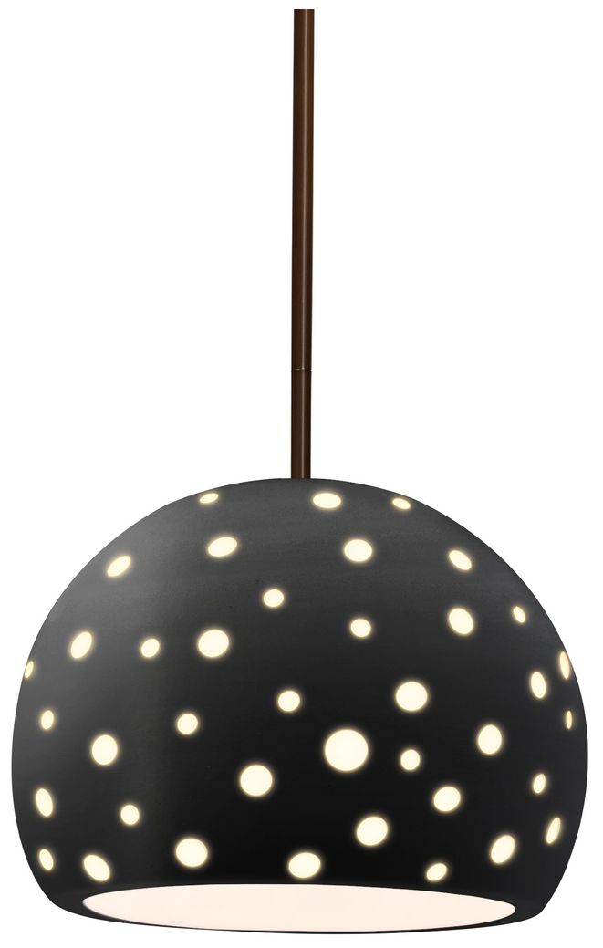Perforated Globe 7"W Carbon Matte Black, Bronze LED Pendant - White Cord