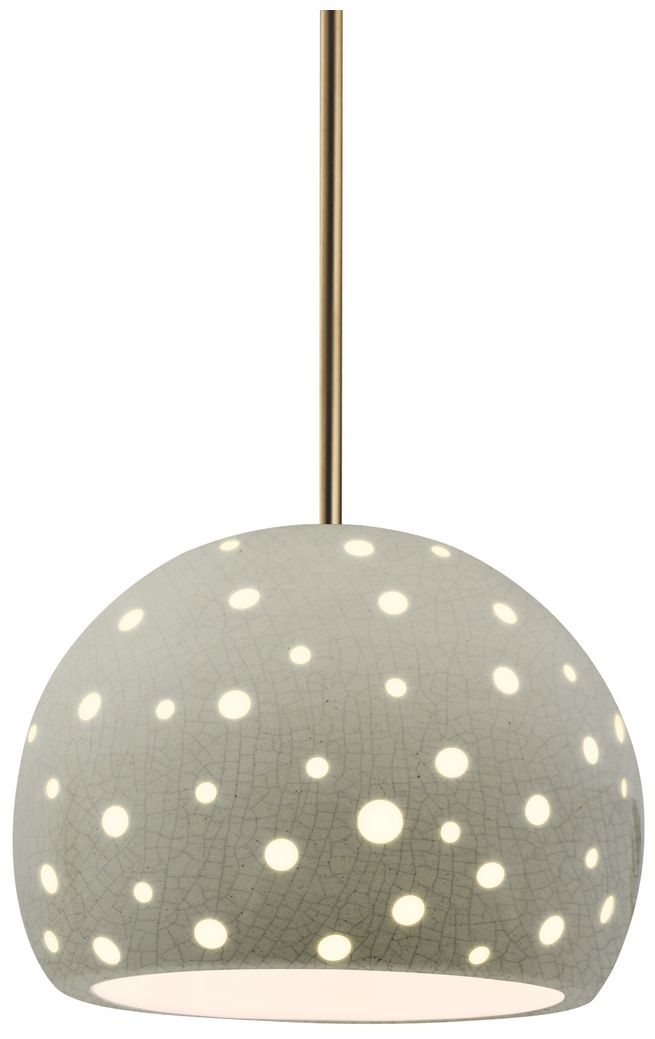 Perforated Globe 7"W Celadon Crackle, Antique Brass LED Pendant