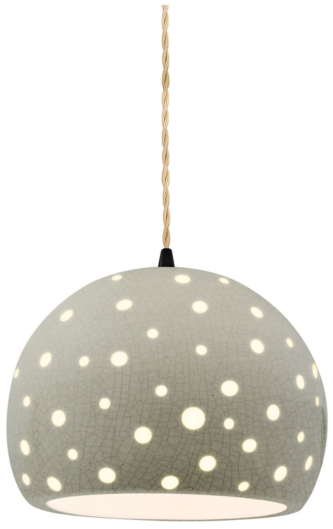 Perforated Globe 7"W Celadon Crackle, Black LED Pendant Rigid Stem
