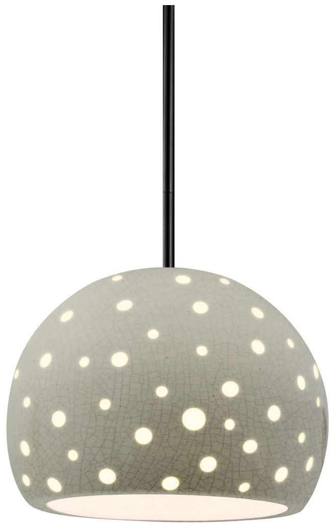 Perforated Globe 7"W Celadon Crackle, Black LED Pendant White Cord