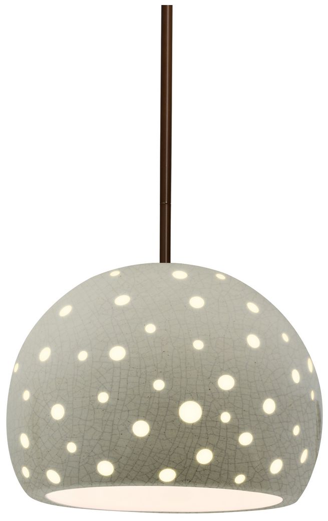 Perforated Globe 7"W Celadon Green Crackle, Bronze Pendant - White Cord