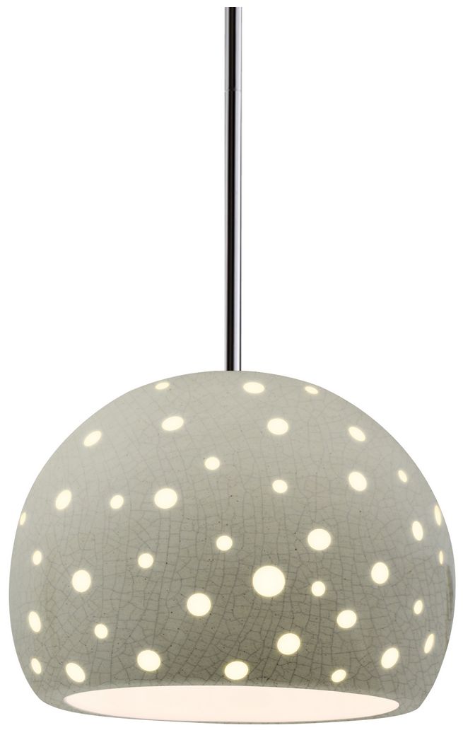 Perforated Globe 7"W Celadon Green Crackle, Chrome LED Pendant - White Cord