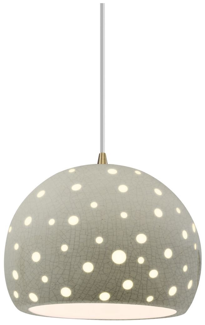 Perforated Globe 7"W Celadon Green Crackle, Chrome LED Pendant
