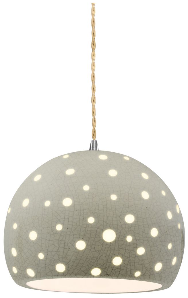 Perforated Globe 7"W Celadon Green Crackle, Nickel LED Pendant