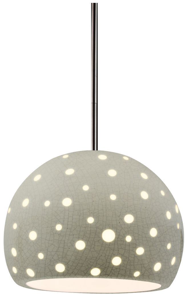 Perforated Globe 7"W Celadon Green Crackle, Nickel Pendant - White Cord