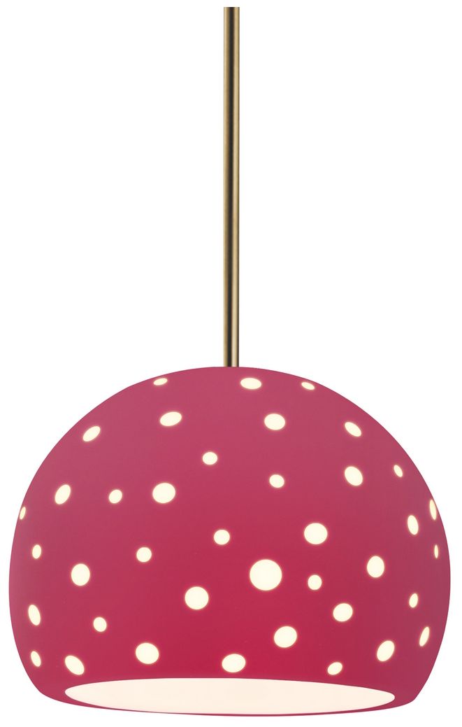 Perforated Globe 7"W Cerise, Antique Brass LED Pendant - White Cord