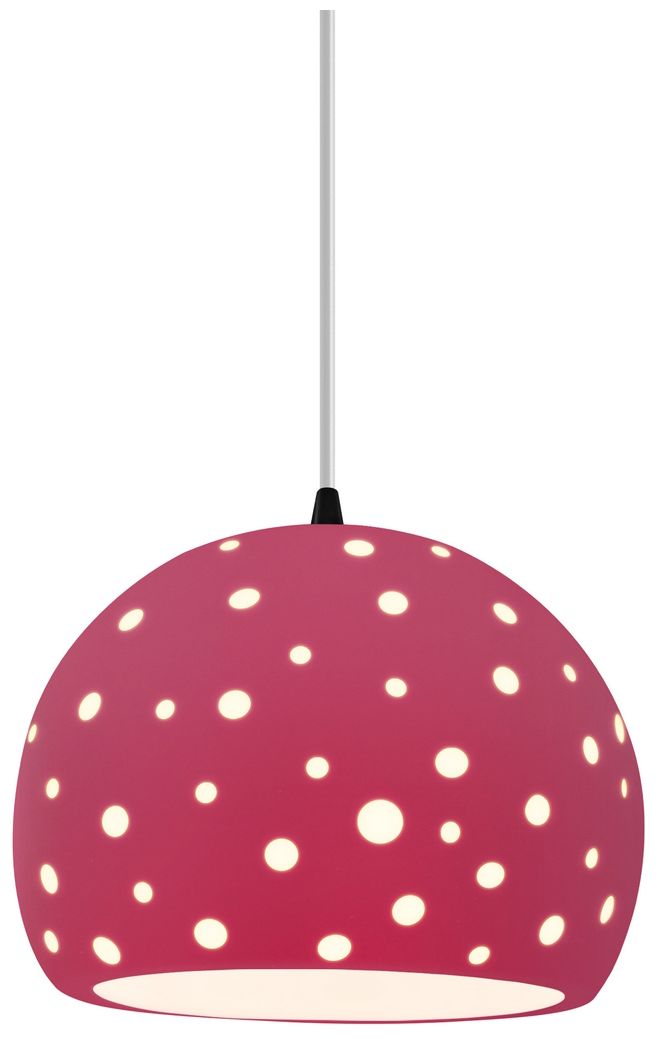 Perforated Globe 7"W Cerise, Brushed Nickel LED Pendant - Beige Twist Cord