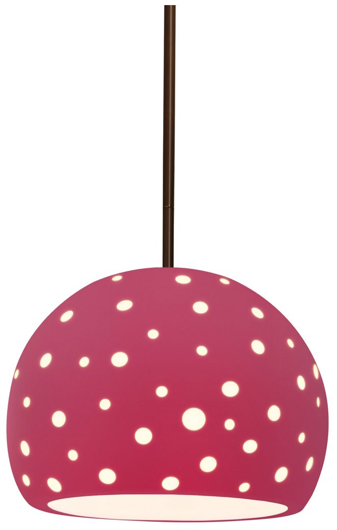 Perforated Globe 7"W Cerise, Dark Bronze Pendant - White Cord