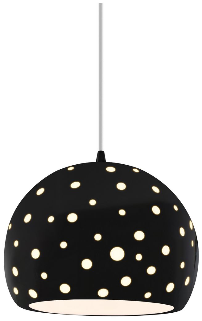 Perforated Globe 7"W Gloss Black, Brushed Nickel Pendant Beige
