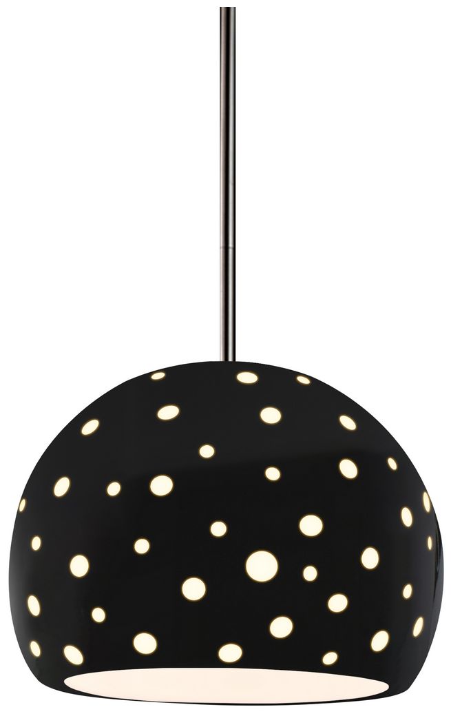 Perforated Globe 7"W Gloss Black, Brushed Nickel Pendant - White Cord