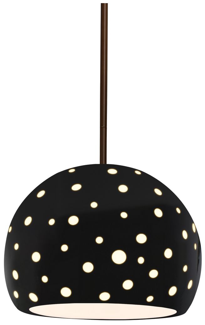 Perforated Globe 7"W Gloss Black, Dark Bronze Pendant - White Cord