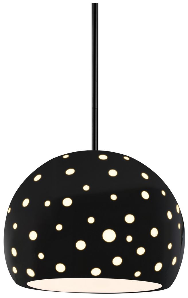 Perforated Globe 7"W Gloss Black, Matte Black Pendant - White Cord