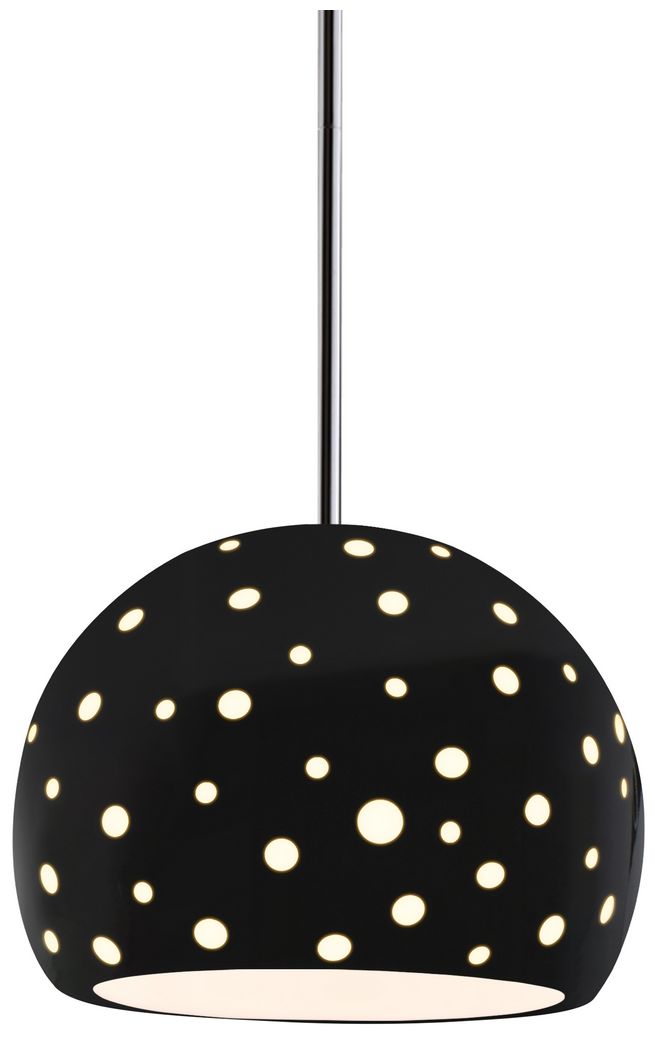 Perforated Globe 7"W Gloss Black, Polished Chrome LED Pendant
