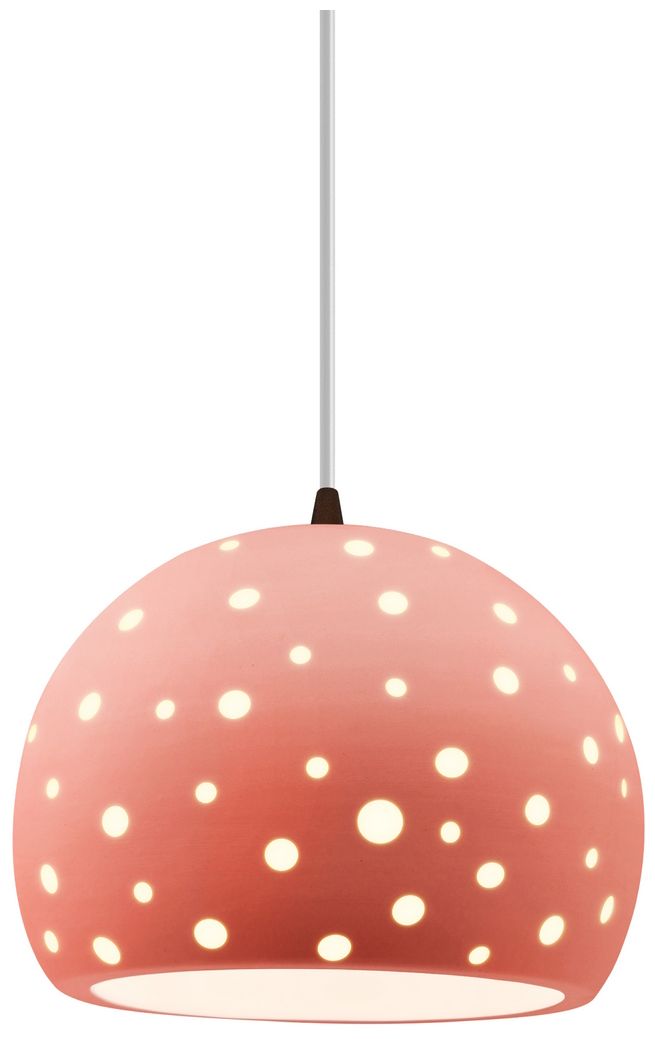 Perforated Globe 7"W Gloss Blush, Black LED Pendant-Beige Twist Cord